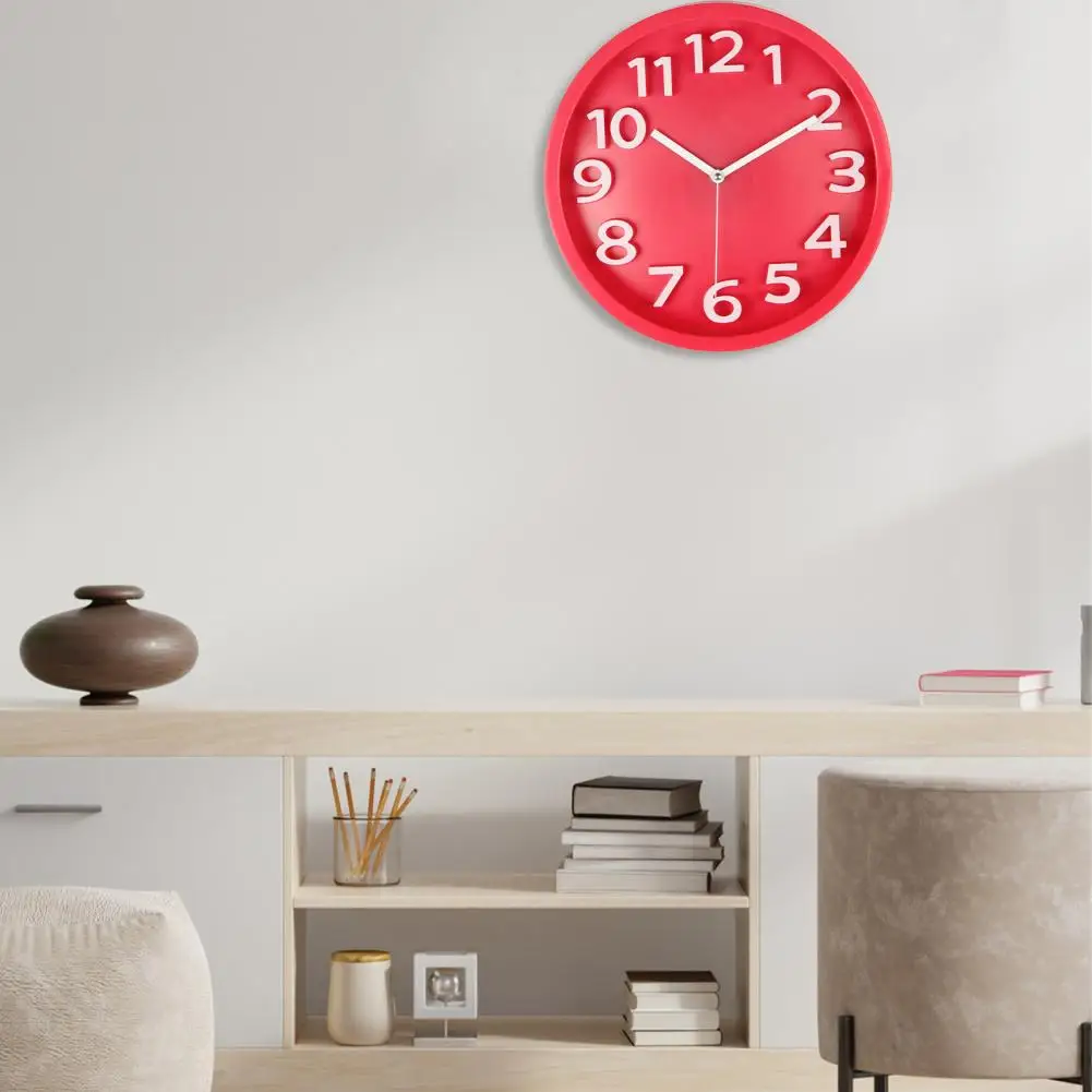 Round Digital Wall Clock 3D Number Candy Color Non Ticking Silent Battery Operated Living Room Bedroom Indoor Clock Home