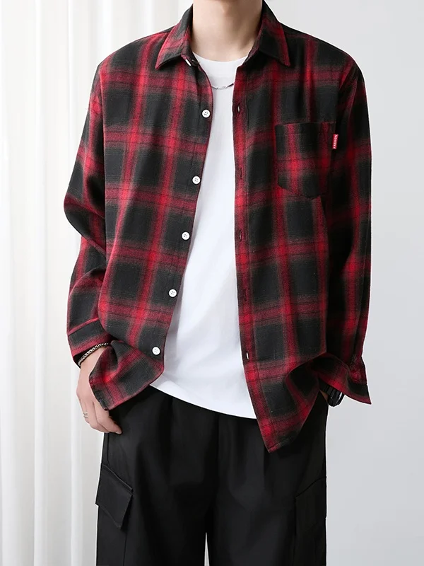 

Рубашка в клетку в американском стиле ретро, ​​мужская, весенне-осенняя, модная, повседневная, свободного кроя, с длинными рукавами, защита от солнца, модная и стильная.