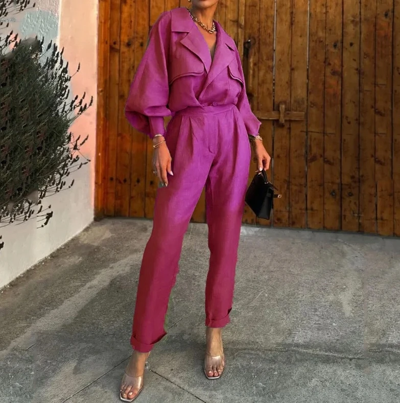 2024 Women's Work Suit Bubble Sleeves, Suit Collar, Casual and High Quality, Versatile Lapel, Simple Set Pants