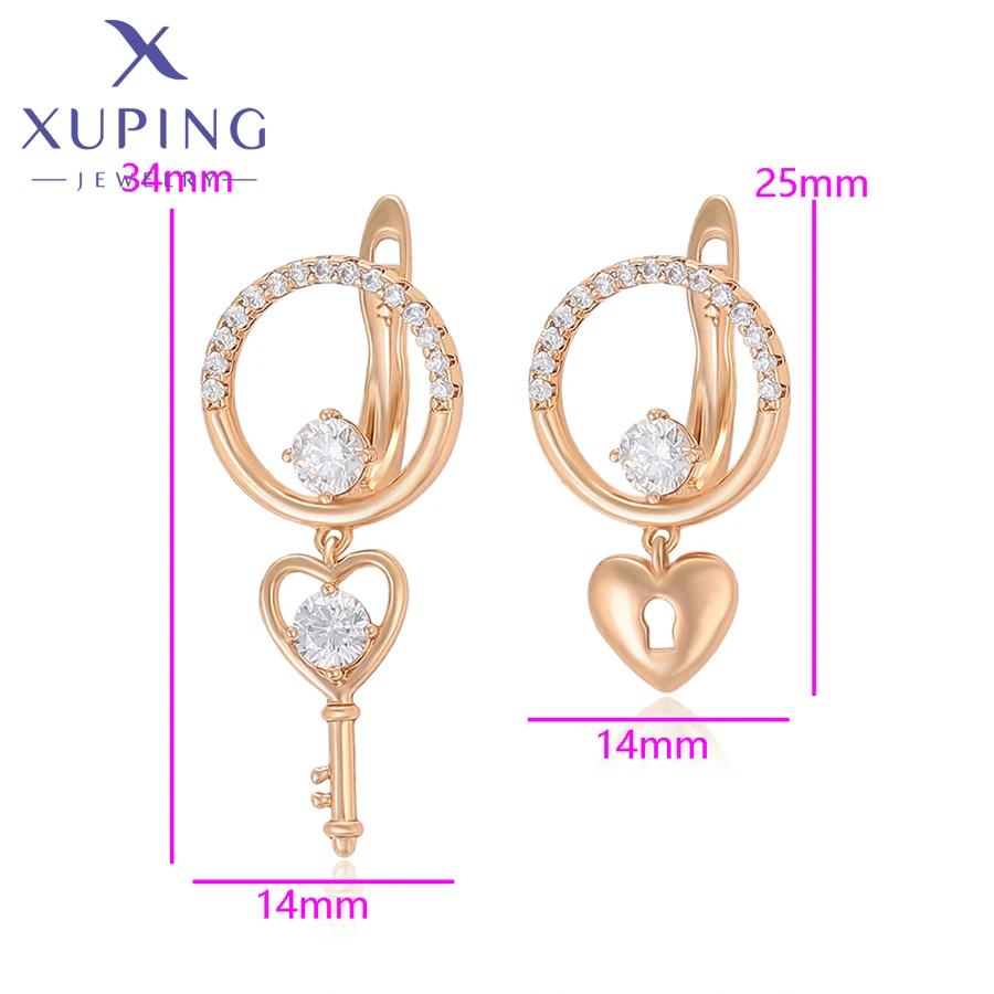 Xuping Jewelry New Arrival Charm Key and Heart Gold Color Hoop Earrings for Women Girl Party Gift S00153473