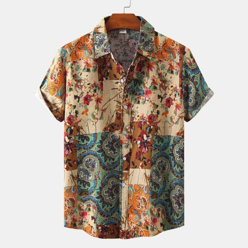 

Oversize Shirt Men's Casual Shirts and Blouses Summer T-shirt Man Korean Popular Clothes Tiki Beach Hawaiian Short Sleeve Mens