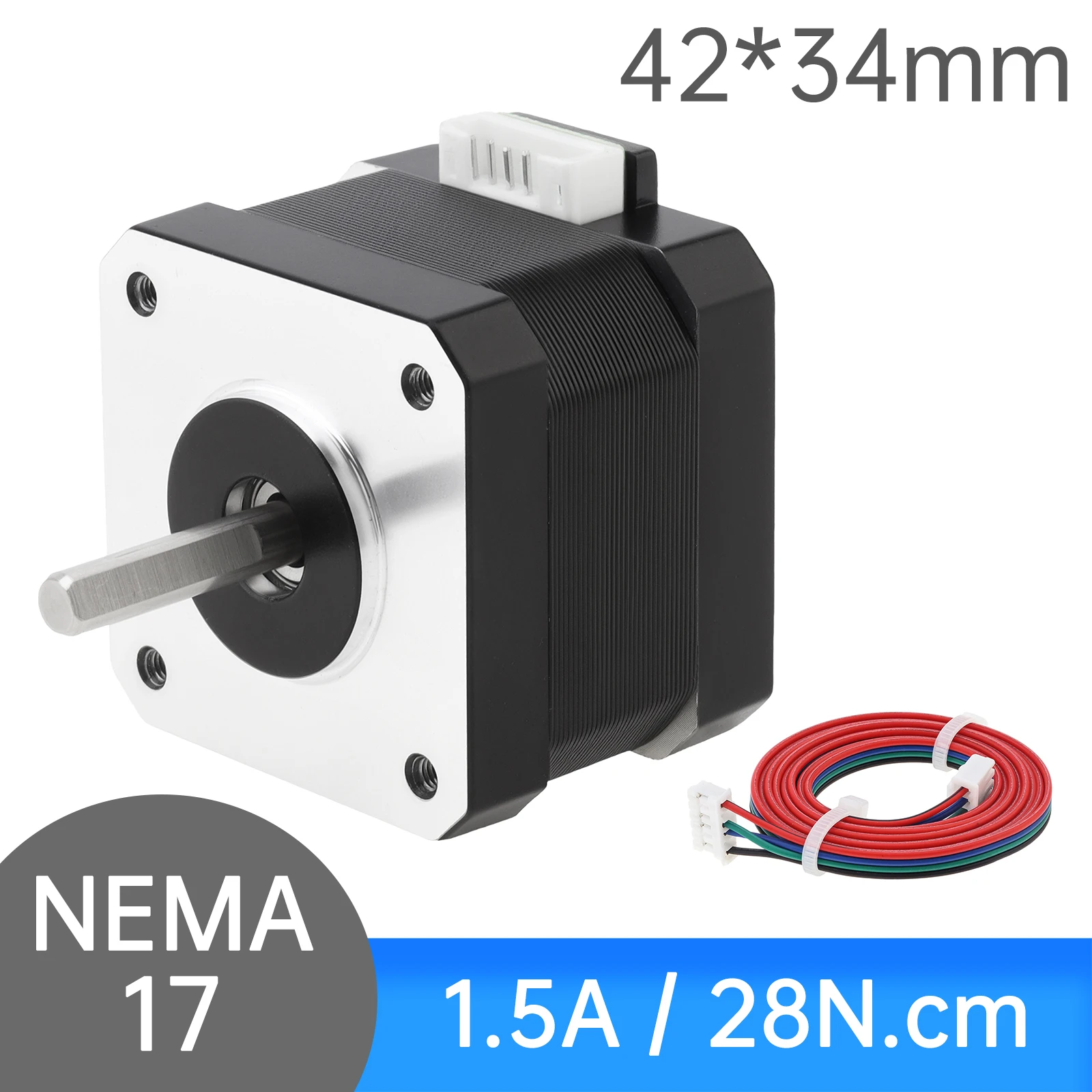 Nema 17 Stepper Motor 34MM Bipolar 1.5A 28N.cm 42 Motor 2 Phase 4 Wire Bipolar Stepper Motor 1.8 Degree for DIY CNC 3D Printer