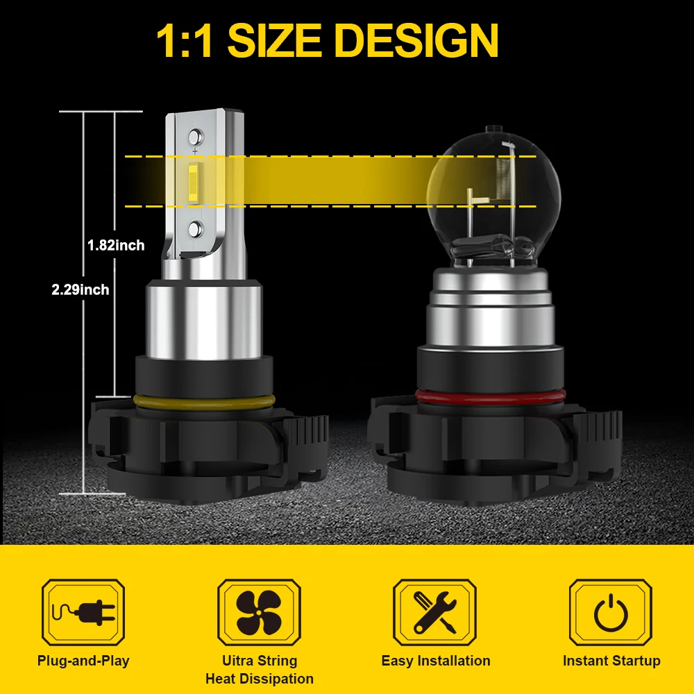 BMTxms 2PCs PSX24W H16 5202 LED Canbus Fog Light Car Driving Daying Running Lights Fog Lamps Bulb 6000LM Auto Super Bright 6500K