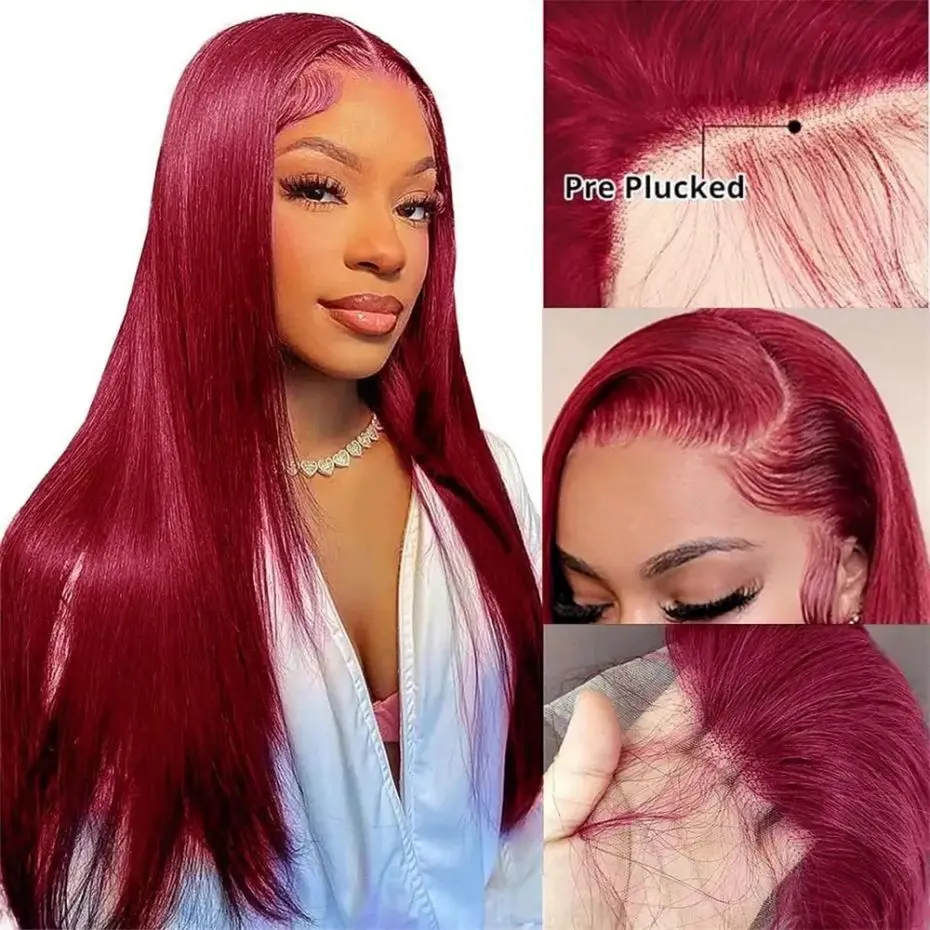 Bot Recht 99j Rood Kant Front Human Hair Pruiken 13X4 Bordeauxrode Kant Frontale Pruiken Brazilian 13X6 Kant Sluiting Voor Vrouwen