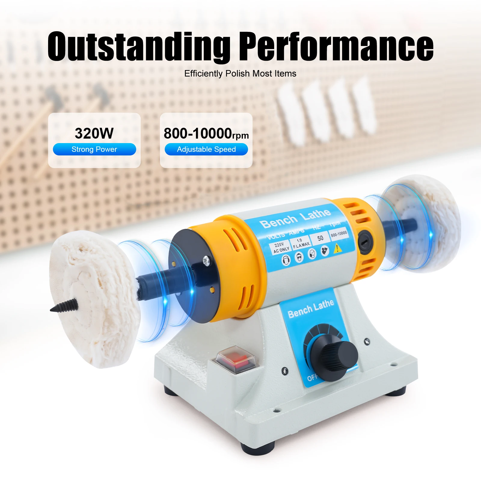 Tabletop Polishing Machine 320W Motor Corded Electric Adjustable Speed 800-10000RPM for DIY Grinding