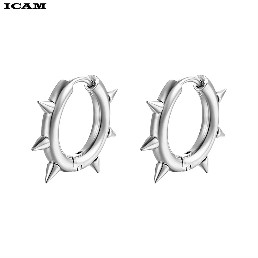 Punk Spike Rivet Hoop Earrings For Women Stainless Steel Huggie Earrings Ear Cuff Piercing Earring Gothic Jewelry Accessories