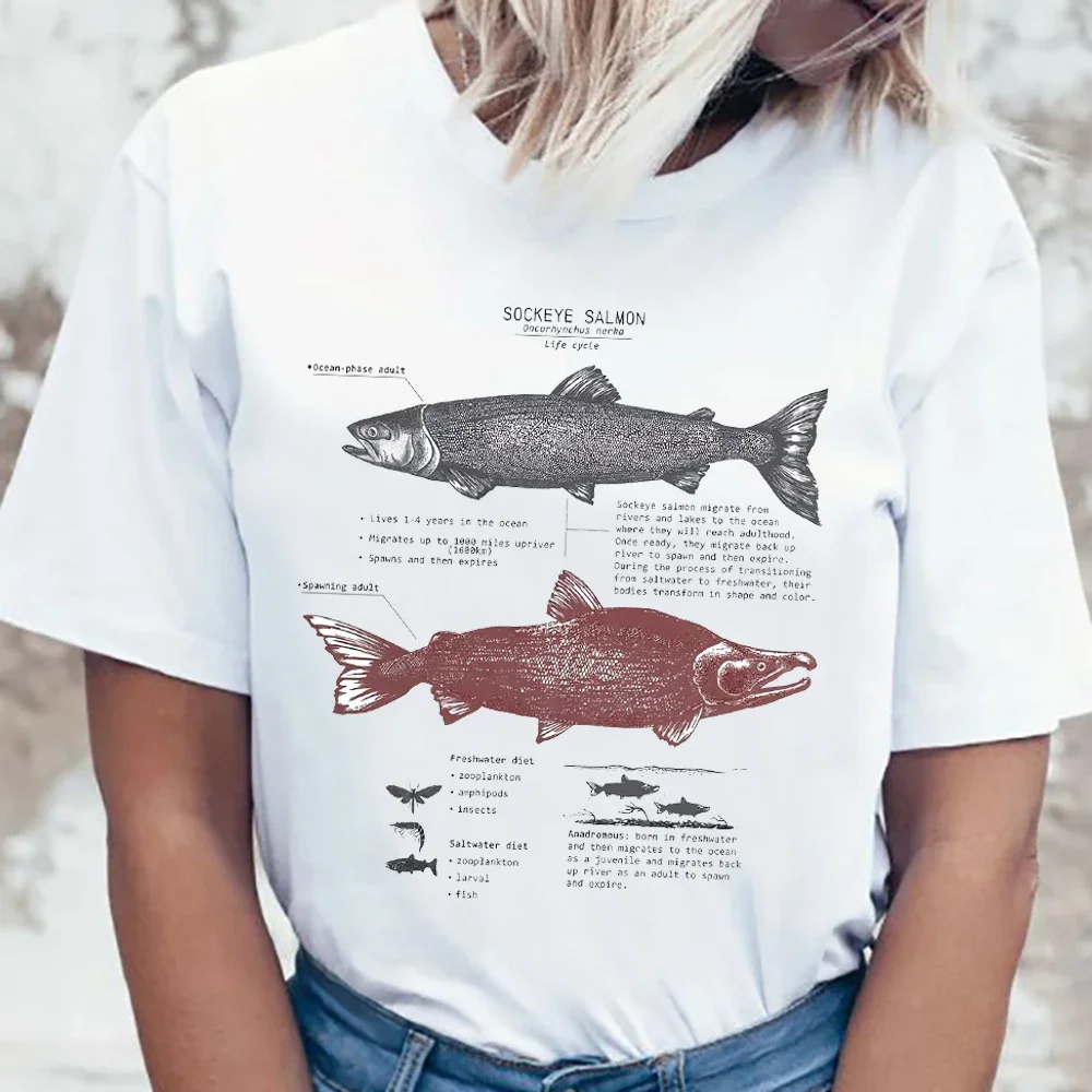 Summer Women Tops Sockeye Salmon Life Cycle Tshirts Marine Biology Whale Shark Anatomy T-Shirt Hammerhead Shark Female White Tee