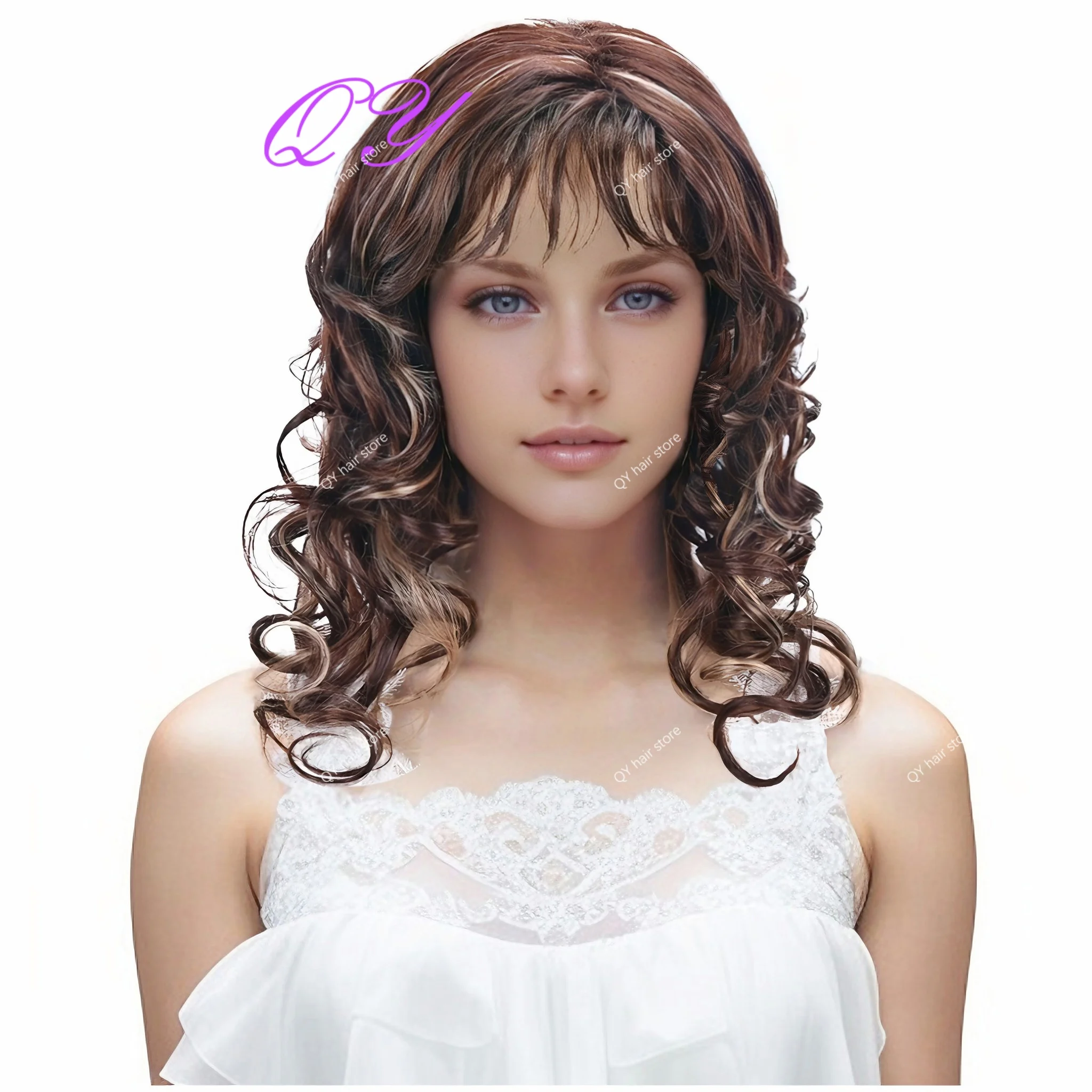 Women's Short Water Wave Synthetic Wig with Bangs