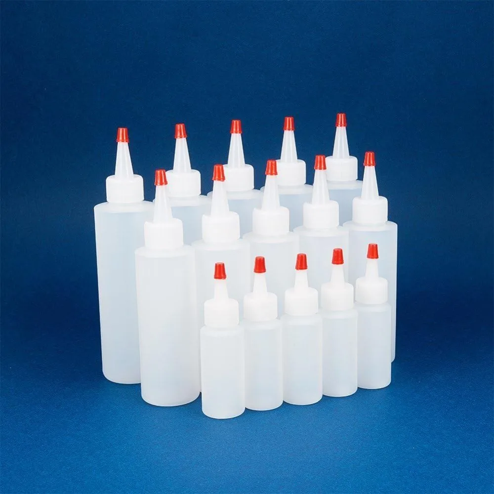 1oz 4oz 6oz 15 Pack Plastic Squeeze Bottles with Red Tip Caps for Crafts Art Glue Multi Purpose