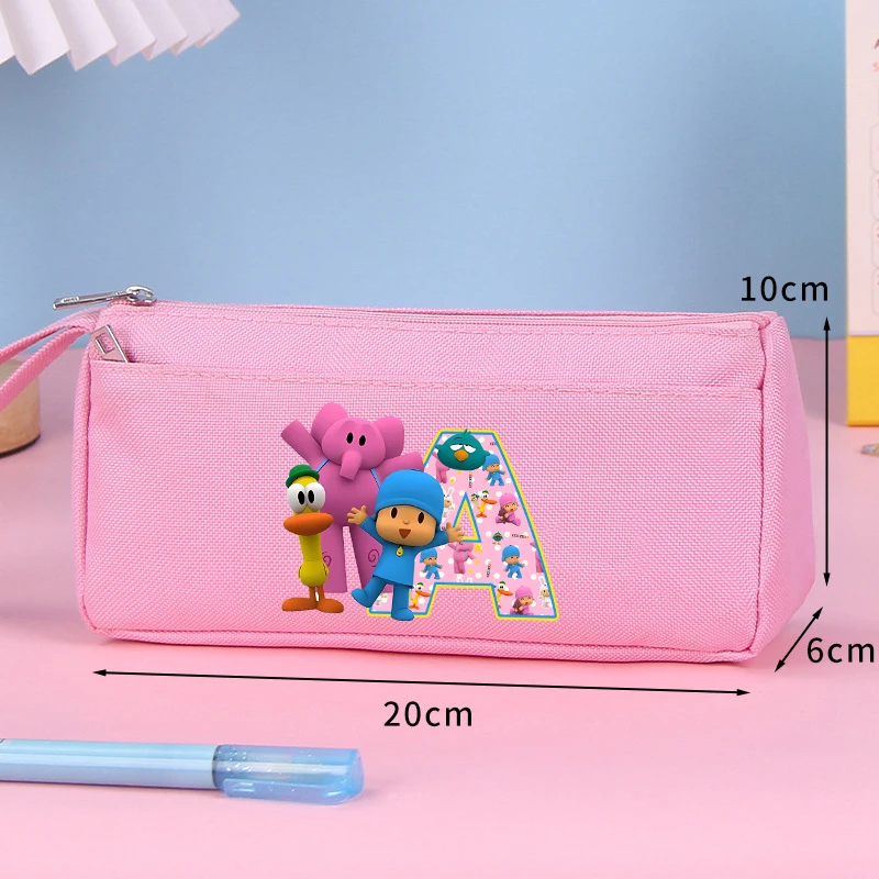 Pocoyos Series Pencil Case Hot Cartoon Print Student Double Layer Stationery Bag Cute New School Pen Pouch Study Birthday Gift
