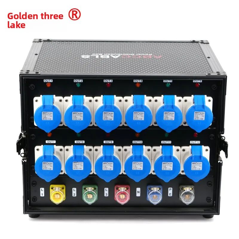 

12-Way Power Distribution Box for Stage DJ Equipment 3-Phase Output 3-Core 32A 240V 200A Stage Lighting Pass-Through Cabinet