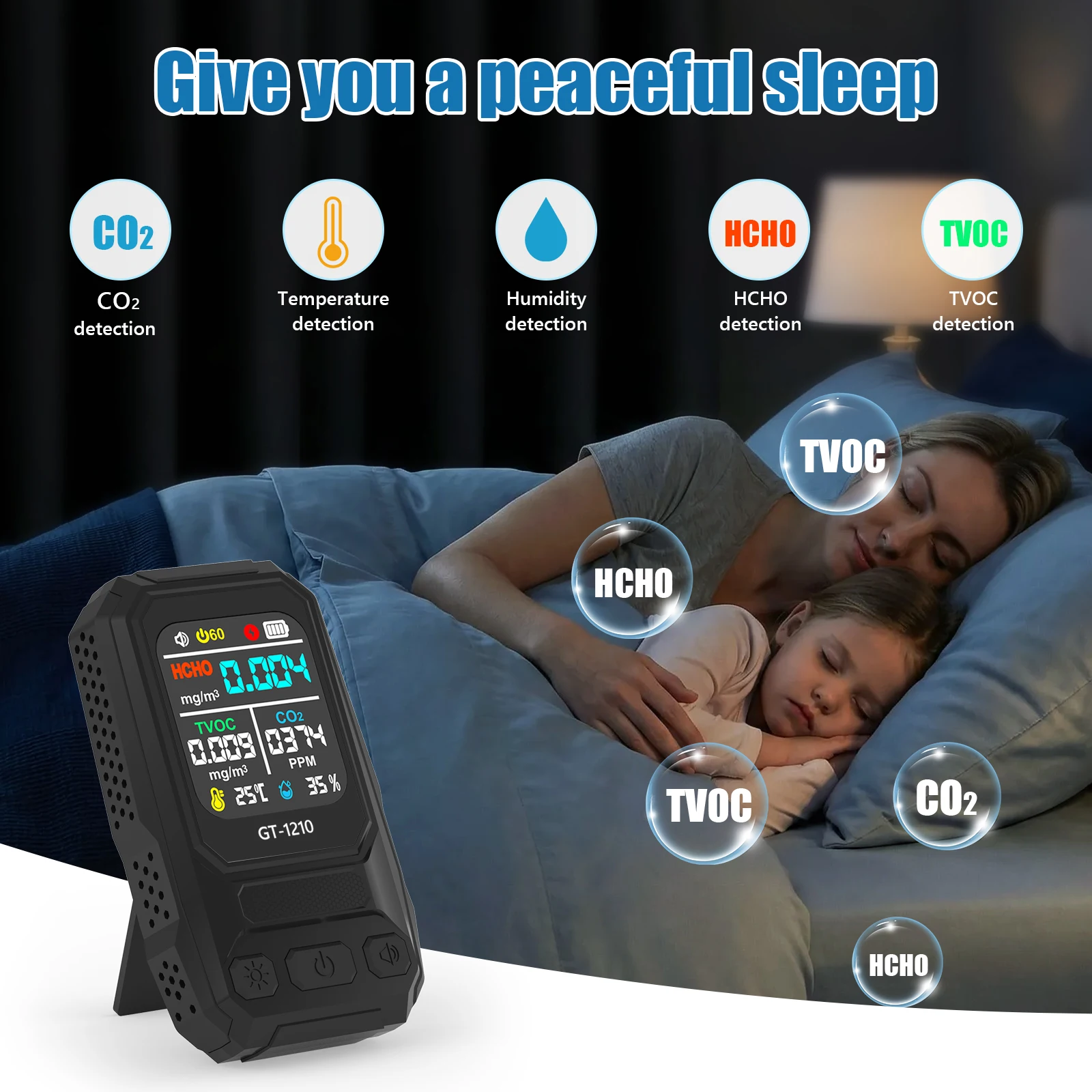 新しい5-in-1空気質検出器、ホルムアルデヒド、tvoc、co2、温度、湿度モニター、屋内、家庭、オフィス、旅行用ガスメーター