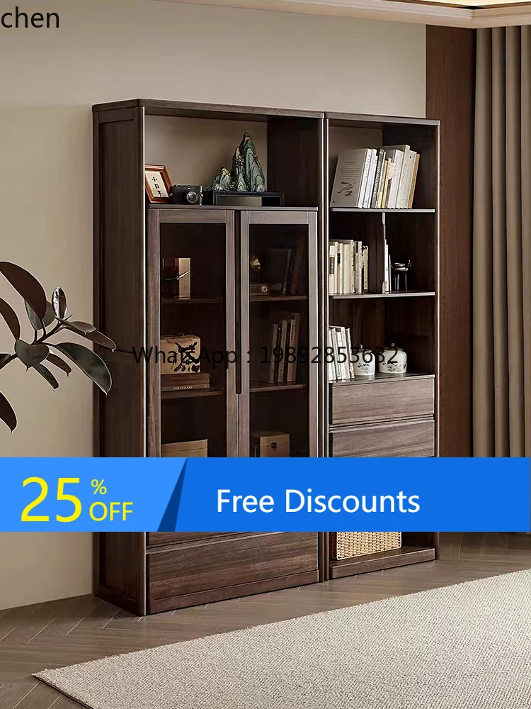 

LYY solid wood bookcase combination cabinet living room home floor storage display cabinet