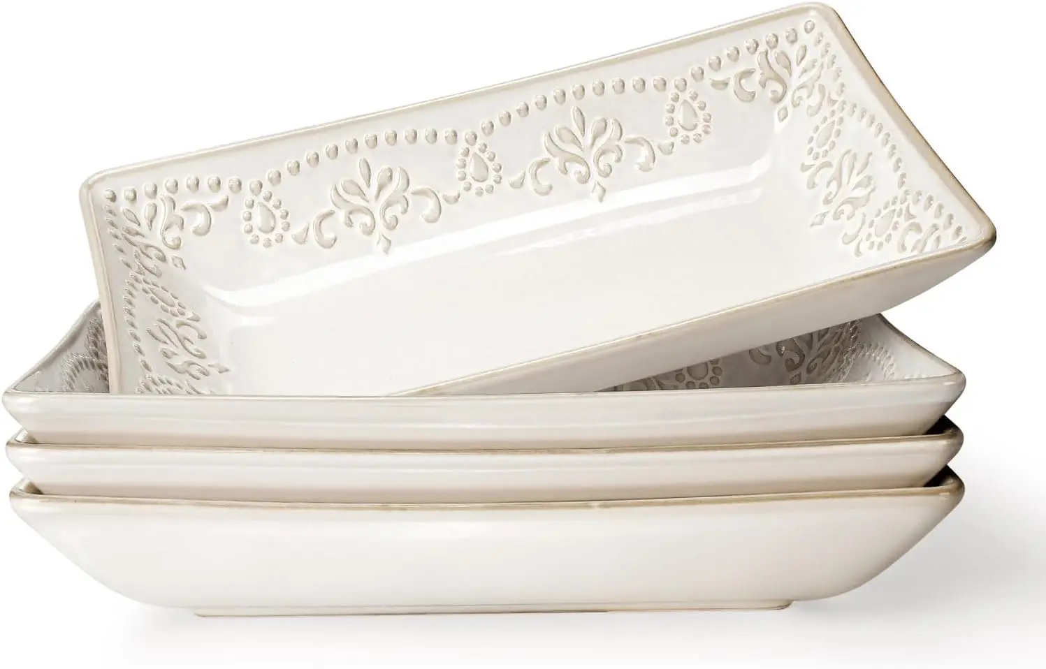 

Ceramic 8.25 Inch Rectangle Salad Plates Set of 4 - Deep Plates for Appetizer, Dessert, Dinner, Sushi, Snack, Pasta, Ser