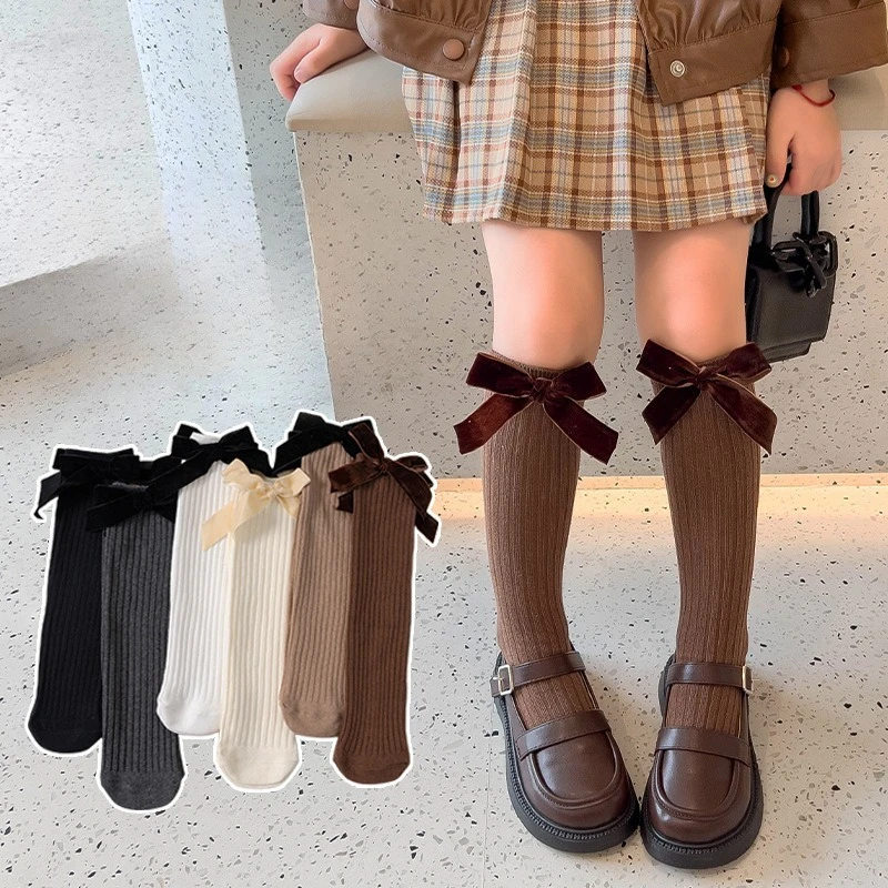 

Velvet Bow Long Socks Cute Stockings Sweet Cute Solid Color Lolita Girl Long Socks Children Princess Ballet Style Long Stockings