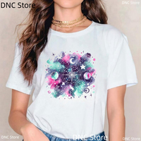 Starry Sky Moon Graphic Printed Women'S T-Shirt Fashion Aesthetic Womens Clothes 00s Girls Tshirt White Pink O-Neck T-Shirt Tops