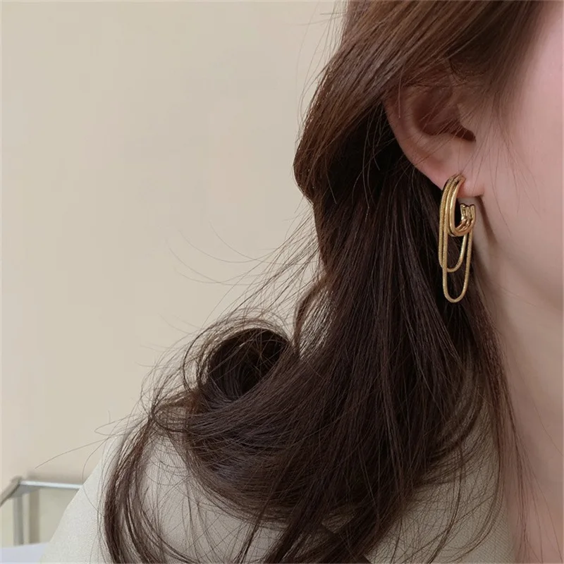 Metal Style Chain Tassel Earrings Designer High-end Elegant Face-modifying Personalized Earrings