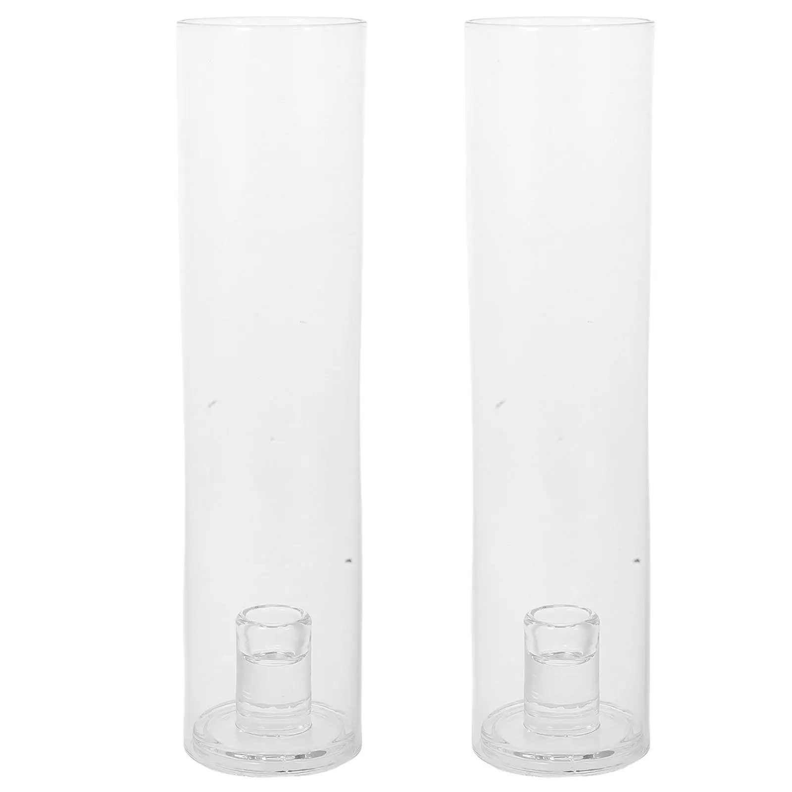 

1Set Glass Candlestick Holder Transparent Cylinder Windproof Tube Clear Taper Base for Wedding Birthday Home Party Decor