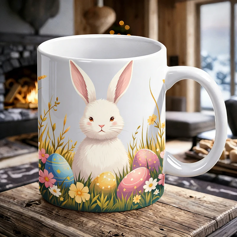 

1PCS Cute Easter Bunny Egg Ceramic Cup with Handle, Creative Coffee Cup, Milk Cup, Office Tea Cup, Drinking Cup, Fade-Resistant