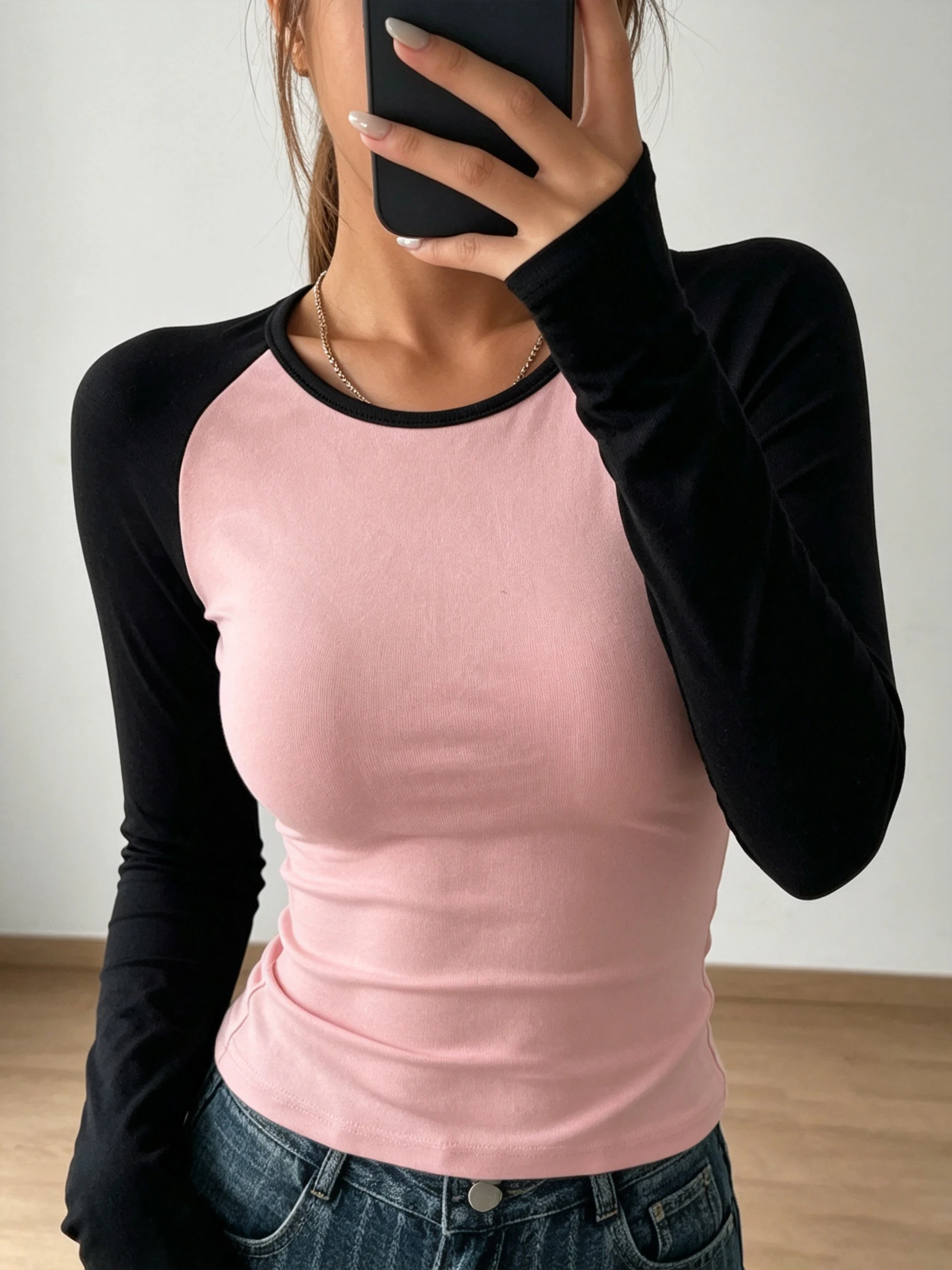 Damen-Strickoberteil mit Rundhalsausschnitt und langen Ärmeln, Neu für Frühling und Herbst, Sexy, Figurbetont, Stilvoll, Minimalistisch, Vielseitig für Alltag und Party – Detail 1