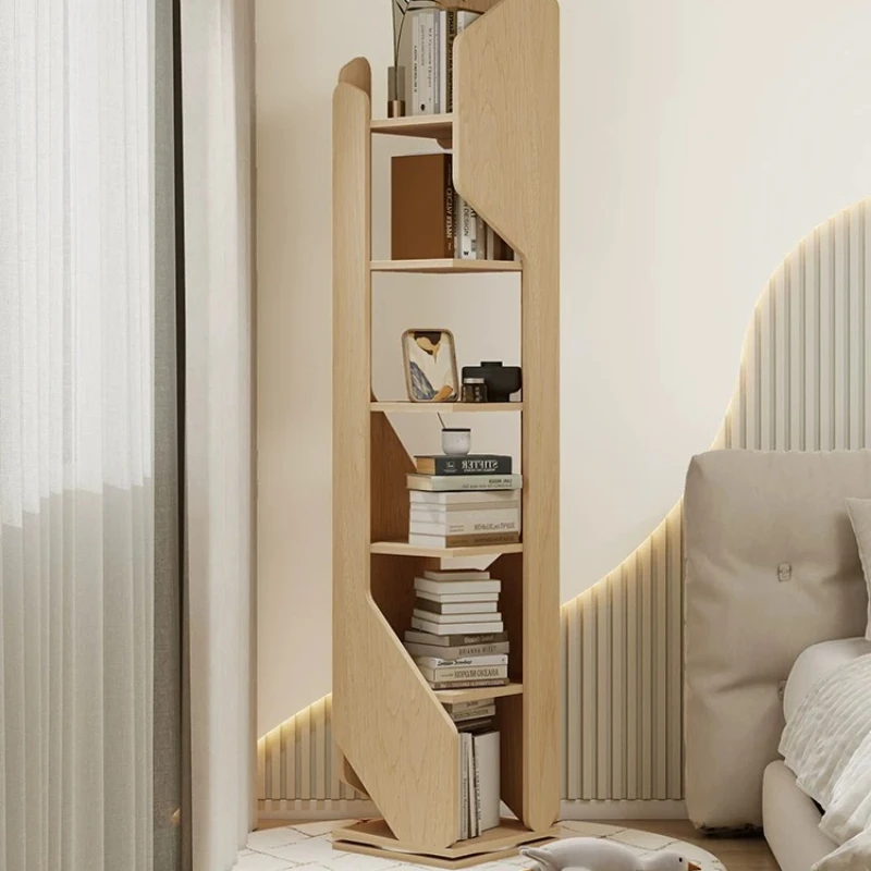 Log wind Solid wood 360 degree rotating bookshelf Creative art shelf Home study Children's floor display cabinet