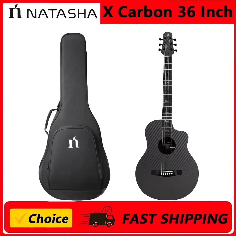Natasha Fiber Xcarbon Folk 36-Inch Smart Vibration-Enhanced Electric Acoustic Guitar for Beginners and Students