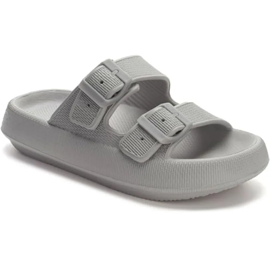 

WHITIN Slides for Women Men Double Buckle Adjustable Thick Sole Pillow Slippers Bathroom Sandals