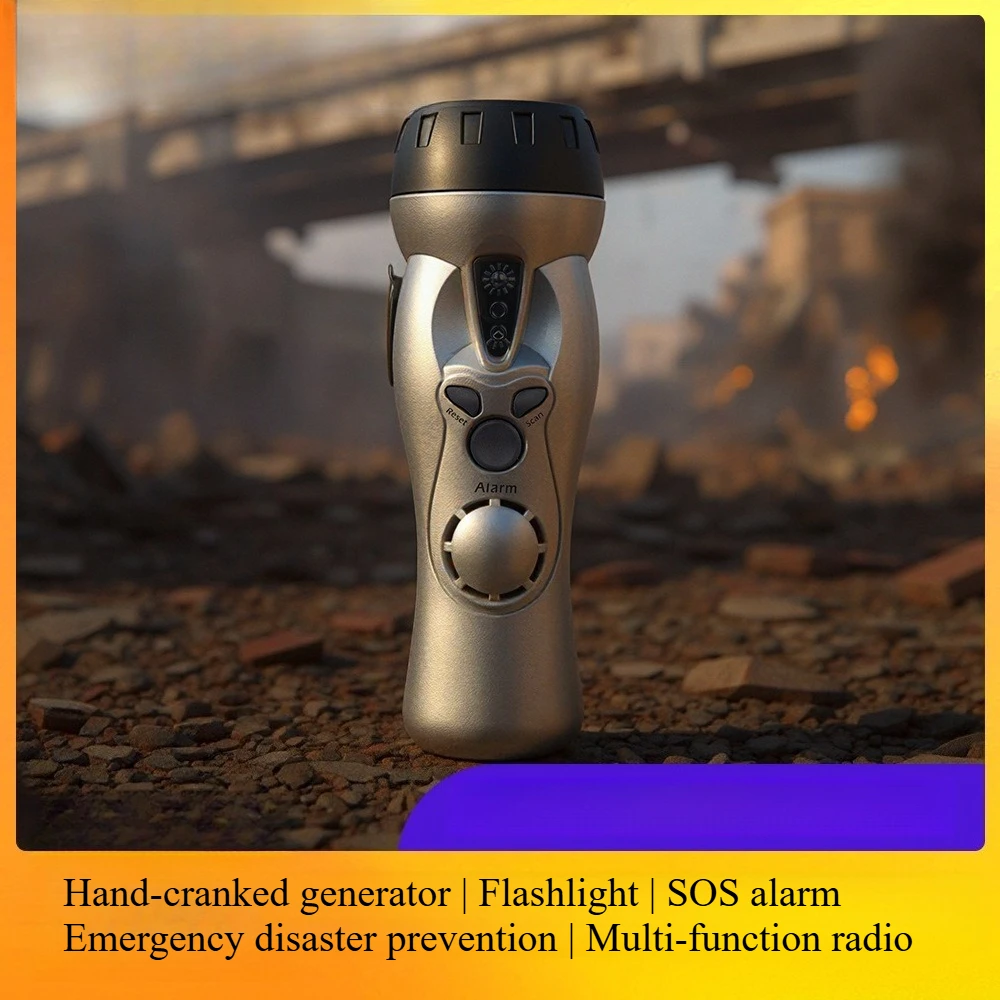 

Multi-functional Flood Control Radio-powered Emergency Lighting Hand-cranked Charging Alarm Rescue Flashlight