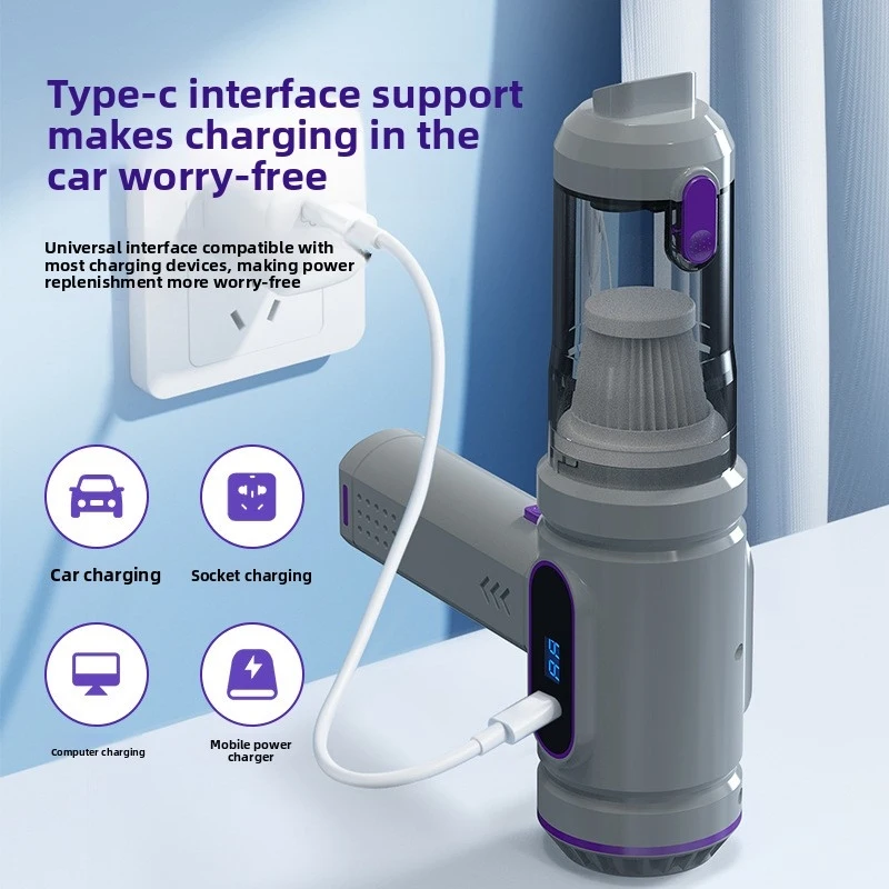 Portable Vacuum Cleaner With High Suction Power, Display Screen, Battery Indicator, Car Cleaner, Handheld And Blowing Machine - Image 4