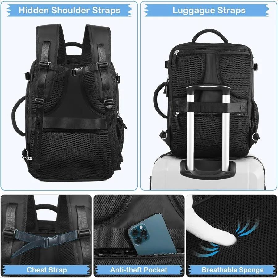 Zaino grande da viaggio per laptop per donna uomo nero