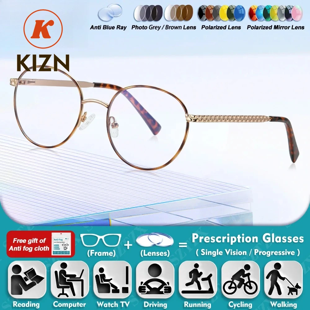 

KIZN High Quality Lady New Fashion Round Frame Design Myopia Glasses Anti Blue Ray Photochromic Multifocal Prescription Eyeware