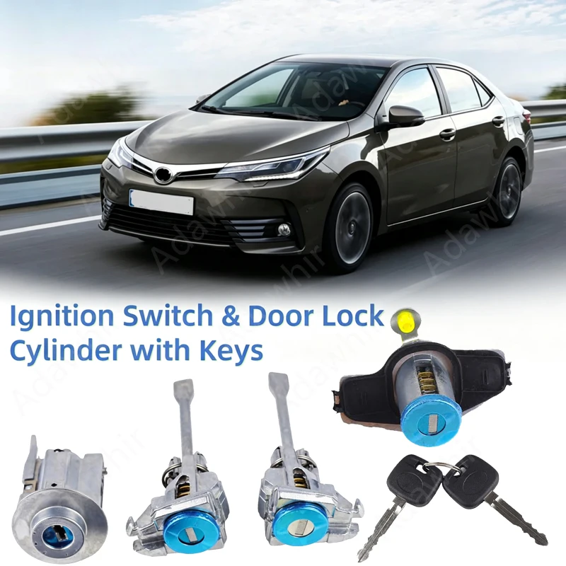 Ignition Switch & Front Door & Trunk Lock Cylinder Set with 2 Keys  69051-02090 for Toyota Corolla Matrix CE LE S 2003 - 2008