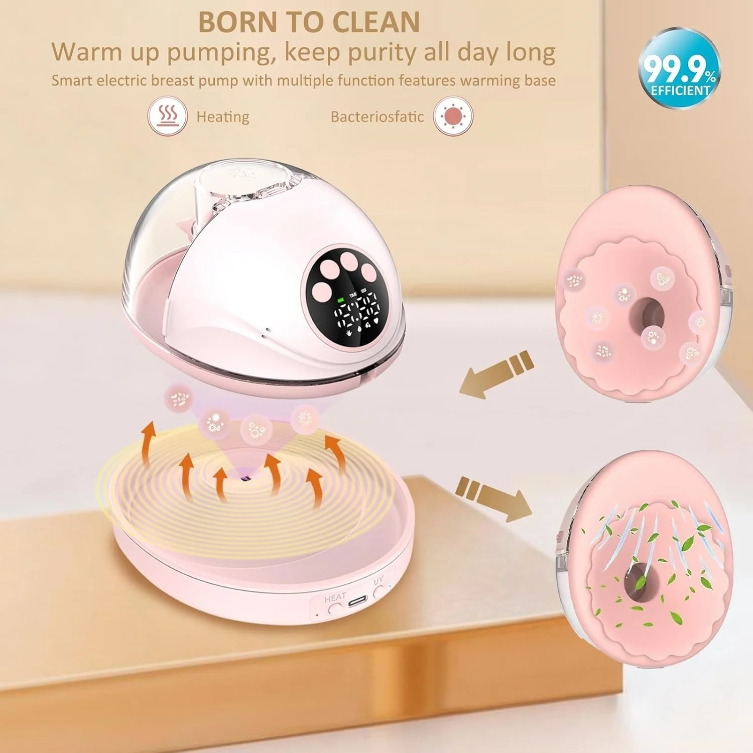 مضخة حليب الثدي الكهربائية يمكن ارتداؤها بدون استخدام اليدين خالية من مادة BPA معقمة بالأشعة فوق البنفسجية وقاعدة ساخنة لمضخة الثدي اللاسلكية الاختيارية أثناء التنقل #3