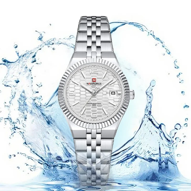 

NAVIFORCE Женские кварцевые спортивные часы со стальным браслетом, высококачественные водонепроницаемые женские наручные часы, женские романтические часы Reloj Mujer NF5079