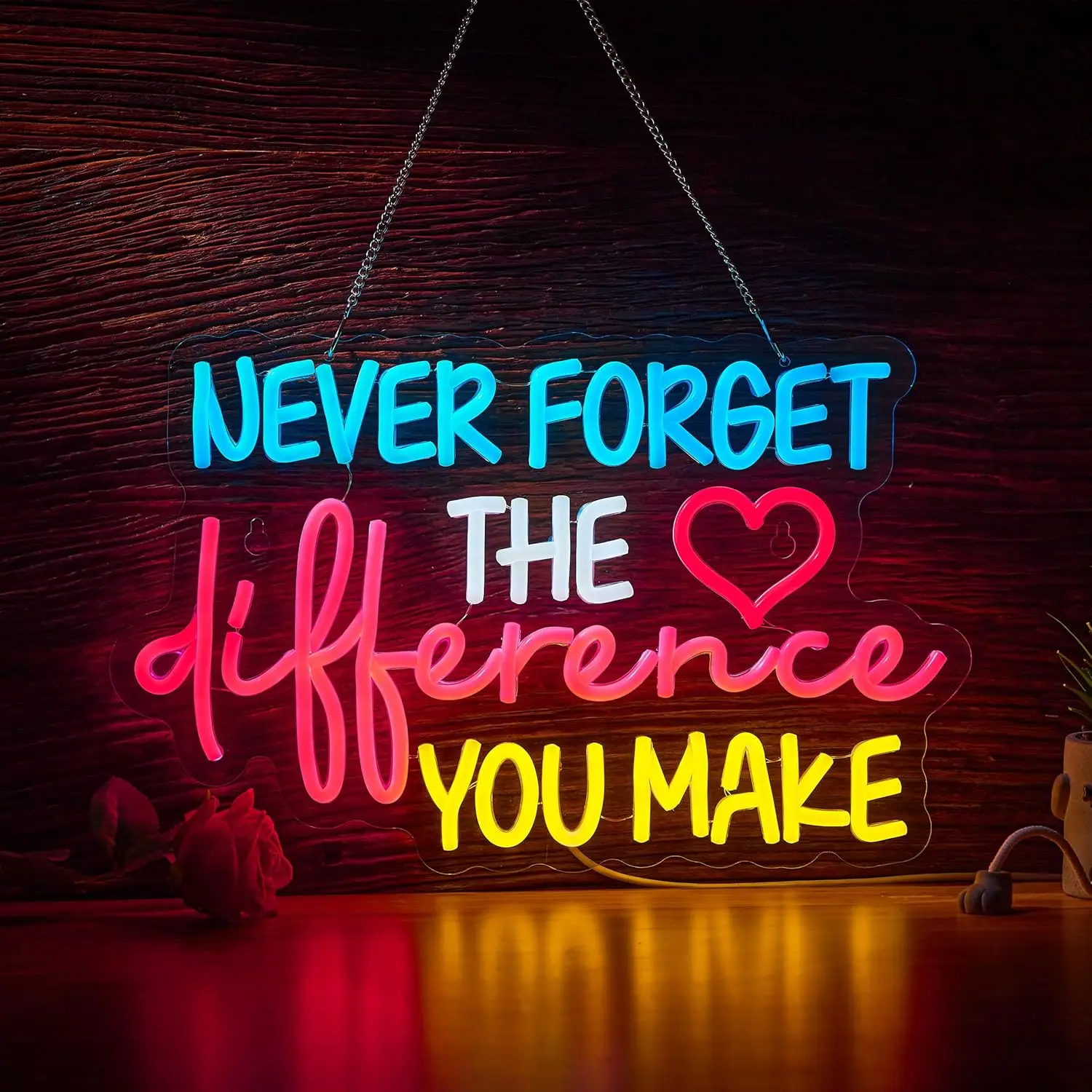 

"Never Forget the Difference You Make" Neon Sign USB Powered LED Light for Bar Gaming Room Bedroom Decoration Art Wall Light