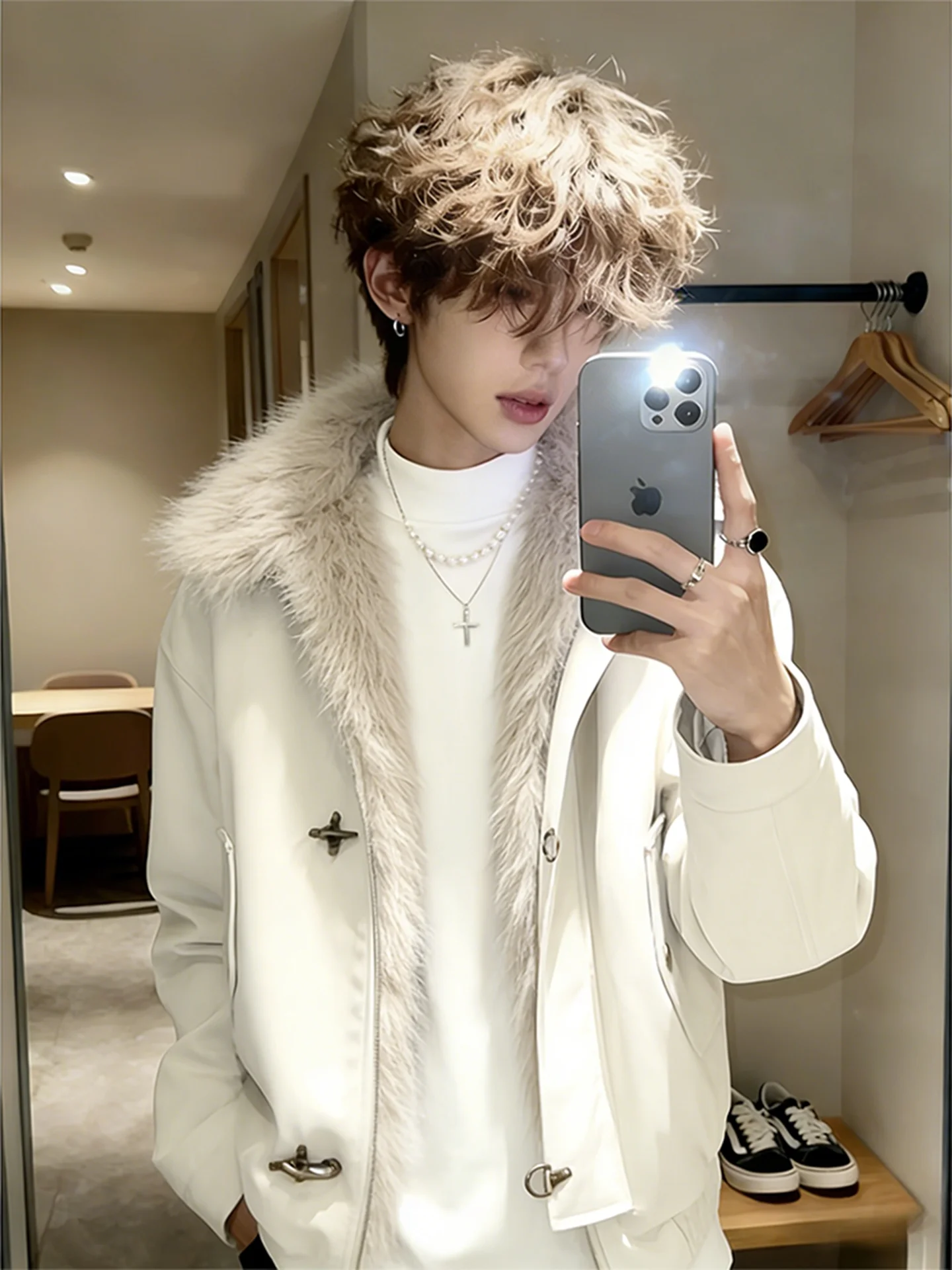 

American Sle Aircrt Bule PU Leather Mountain Eagle Cotton Jaet Men Winter Thiened High-End Feeling Cool Flight Ja...