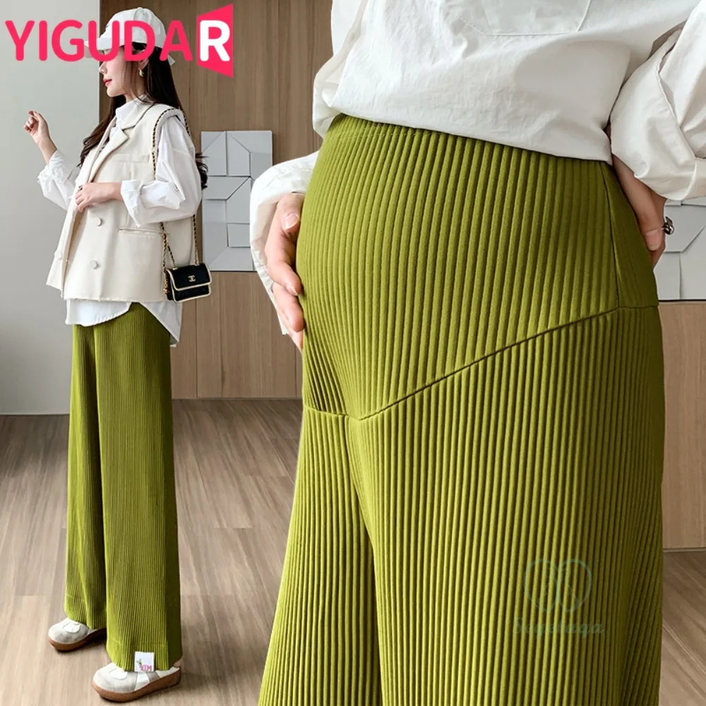 Spring Summer Fashion Pleat Chiffon Maternity Pants Wide Leg Loose Straight Belly Trousers Clothes for Pregnant Women Pregnancy