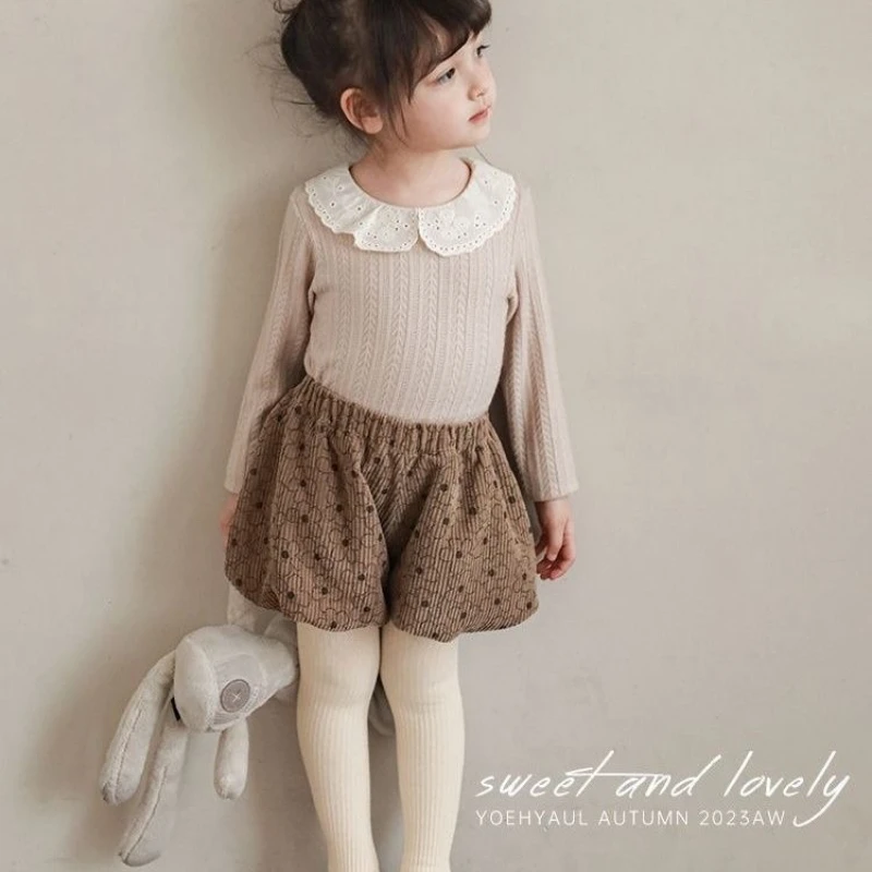 Kids Girl Floral Print Shorts Cute Velvet Bud Pants 2025 New Arrival Children Casual Lanterns Pants Autumn Winter Cotton Clothes