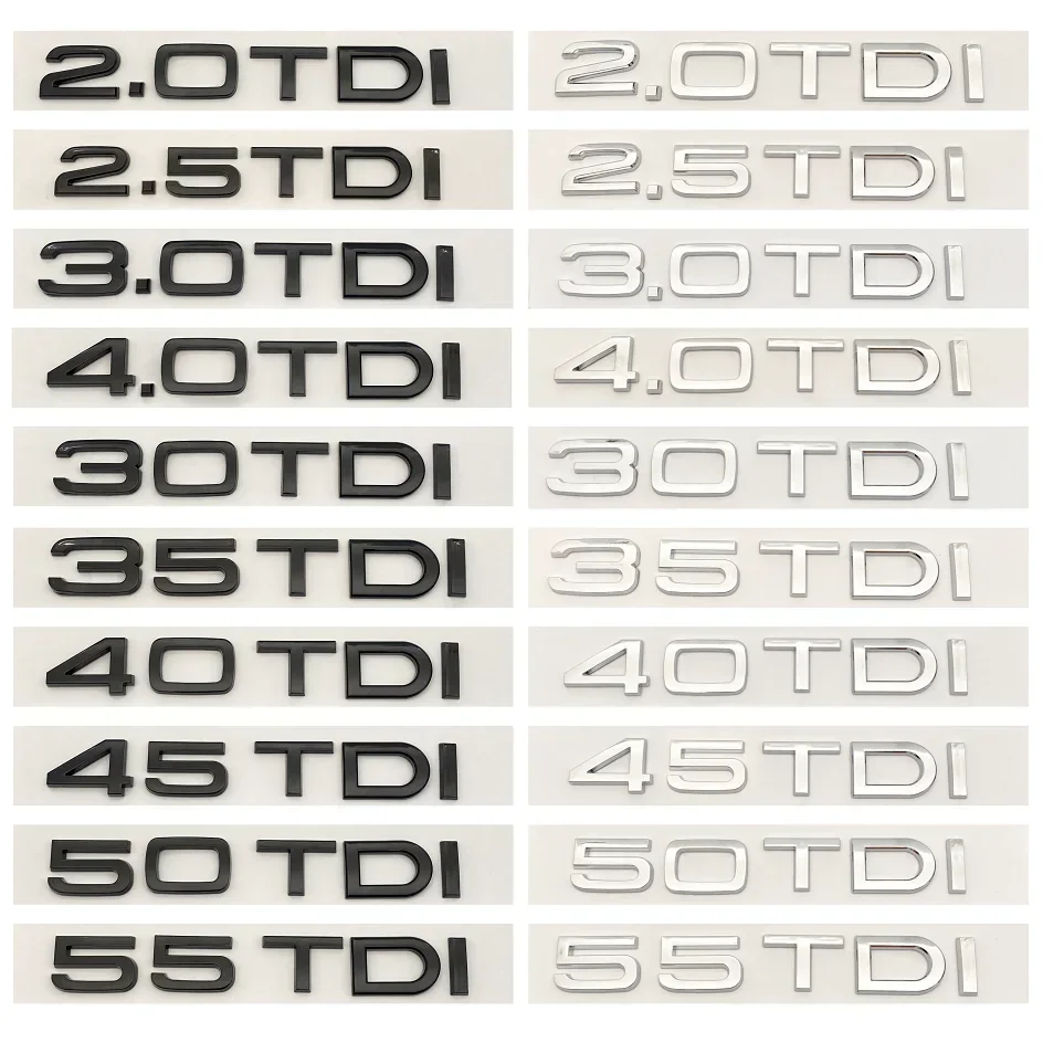 3D ABS Letters 2.0TDI 2.5TDI 3.0TDI 35TDI 40TDI 45TDI 50TDI Emblem for Audi A1 A3 A4 A5 A6 A7 A8 Q2 Q3 Q5 Q7 Car Trunk Sticker