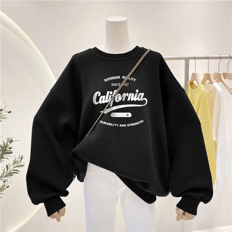 Women Clothing O-neck Loose Casual Hoodies Cartoon Printed Long Sleeve Sweatshirts Autumn Winter Fashion Thick Pullovers