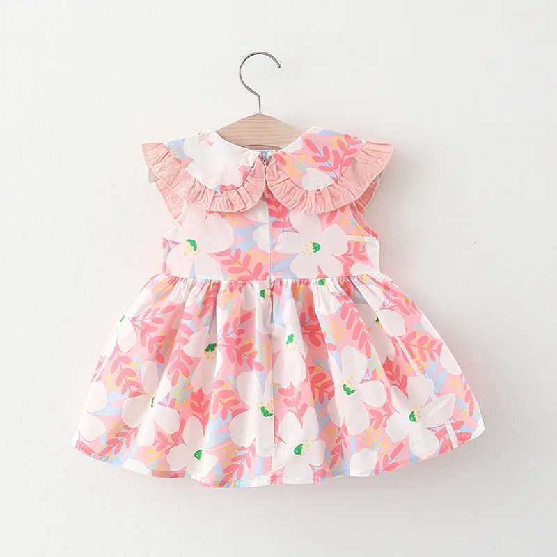 New In Summer Newborn Girls Clothes Korean Fashion Print Flowers Doll Collar Princess Baby Dresses+Bag Kids Dress 2Piece BC2045