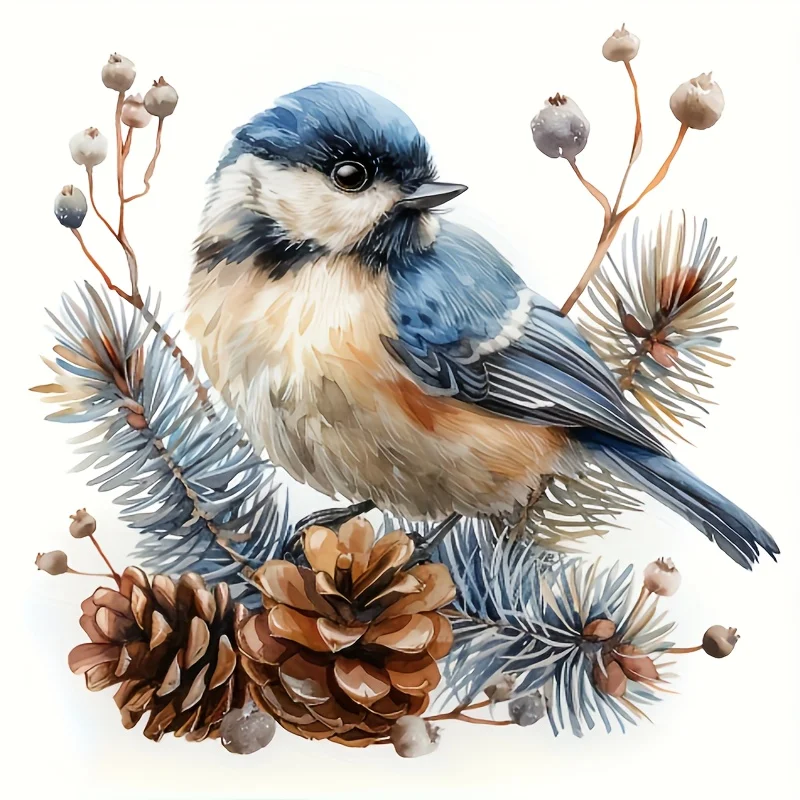 

Dual-Use Watercolor Blue Bird & Pine Cone Sticker–Premium, Fade-Resistant,Infuse Nature’s Elegance Into Your Ride & Living Space