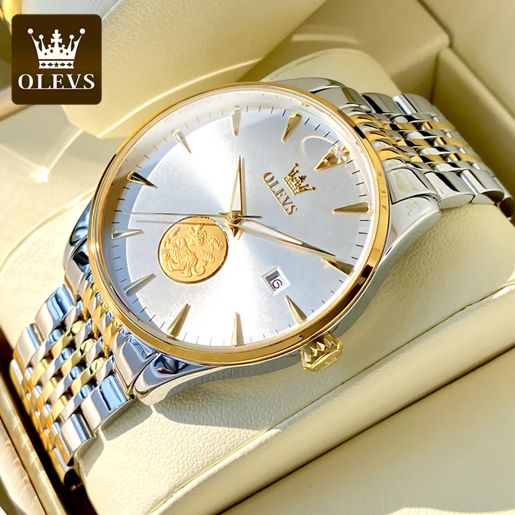 OLEVS 6665 Luxury Men Mechanical Watch Original Gold Pixiu Design Men's Calendar Watch Waterproof Luminous Genuine Men Watch