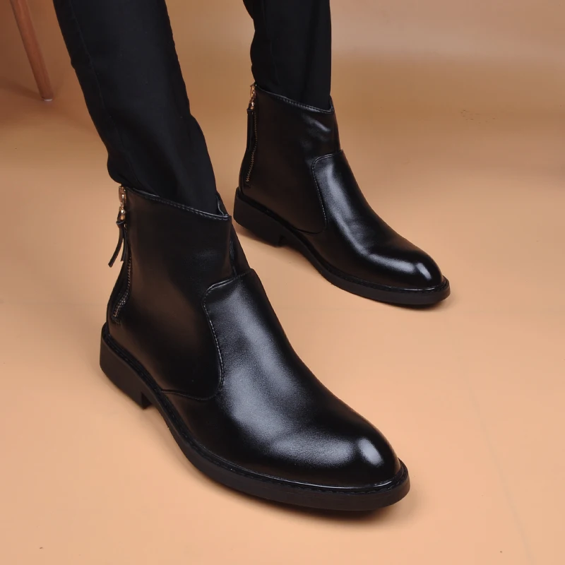 

British style men's fashion motorcycle boots black original leather shoes trend chelsea boot handsome cowboy ankle botas hombre