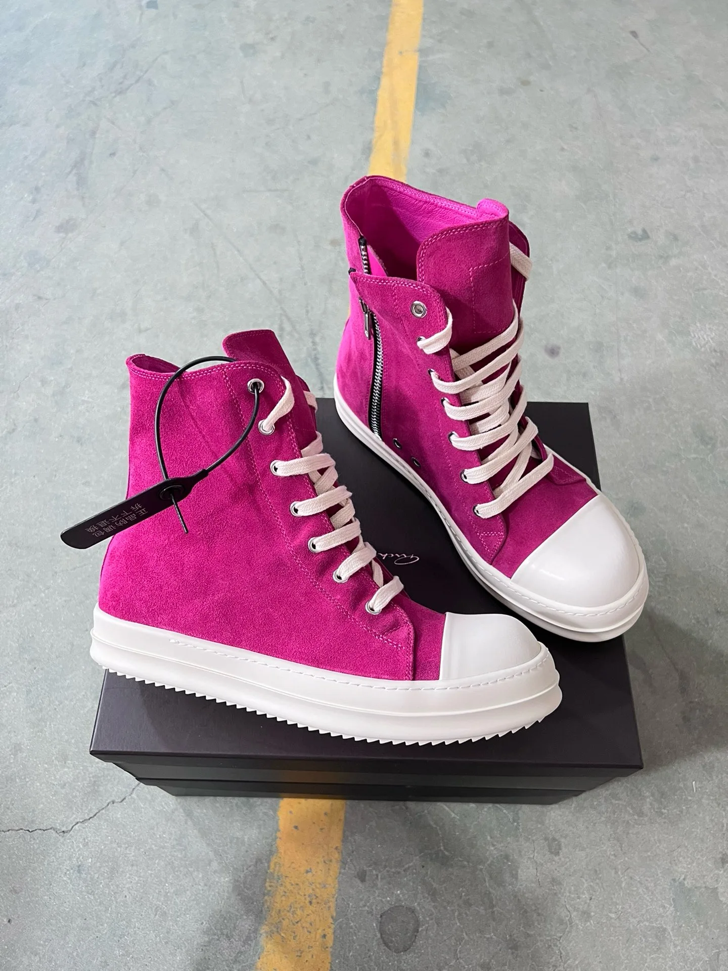 

Ricks Genious Rose Pink Suede Leather High Top Owens Quality Men Shoe Women Sneaker Casual Lace Up Owens Design boots & Shoes