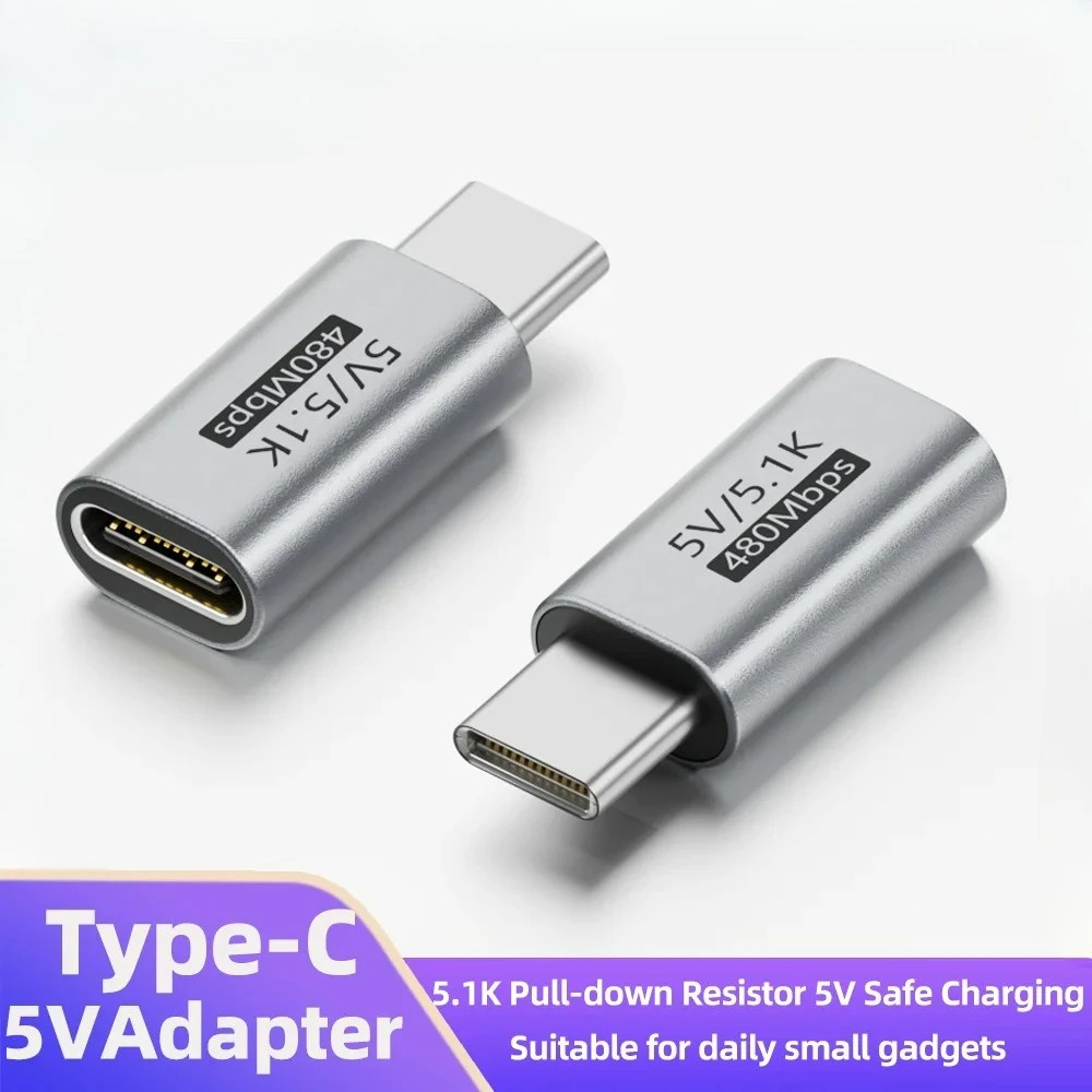 USB-C 5.1K Resistor Charging Adapter Safe 5V Overvoltage Protection Aluminum Alloy Type C Connector for Small Smart Gadgets