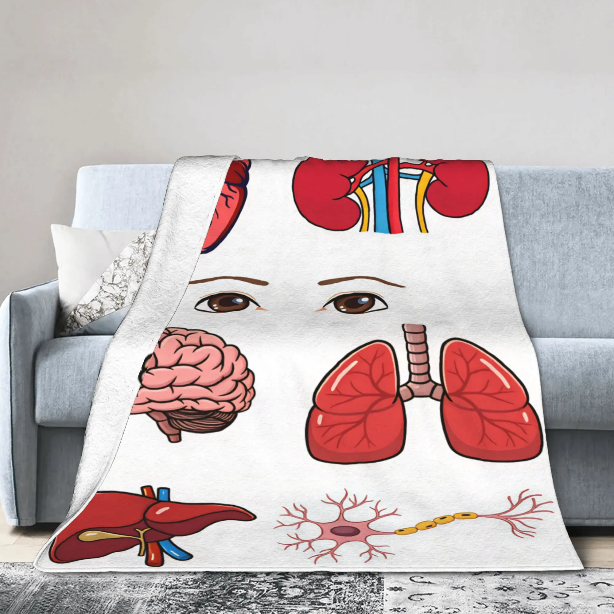 Cartoon Human Internal Organs Super Soft Blankets  Picnic Plush Throw Blanket Fashion Outdoor Flannel Bedspread Sofa Bed Cover