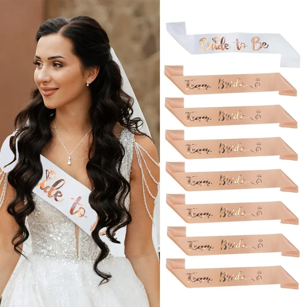 مجموعة وشاح حفلة توديع العزوبية للعروس لتكون حرفًا من الساتان لحفلات الزفاف وحفلات الدجاجة وإكسسوارات حفلات الزفاف #4