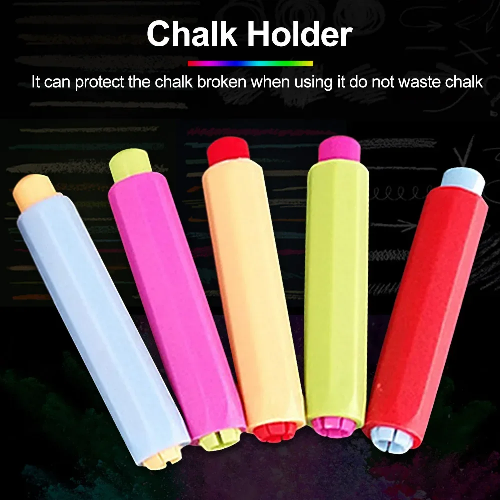 5pcs Hard Case Colourful Protective Clip Non-toxic Stationery Drawing Chalk Holder Storage Health Teacher Children School Office