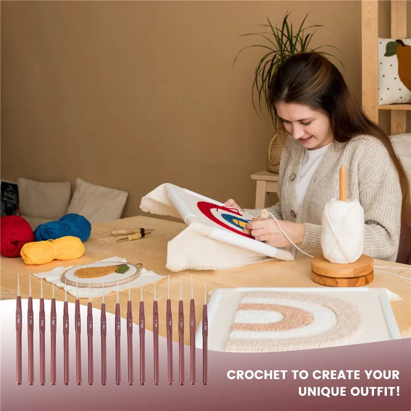 Set Jarum Rajut dan Crochet 16 Pcs dengan Gagang ABS, Ukuran 0.5Mm-2.5Mm, 16 Ukuran